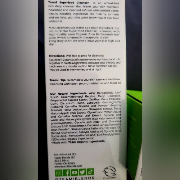 TEAMI' BLENDS SUPERFOOD 4.40Z CLEANSER & DETOX MASK, GREEN TEA BLEND 6.5OZ - Picture 5 of 10